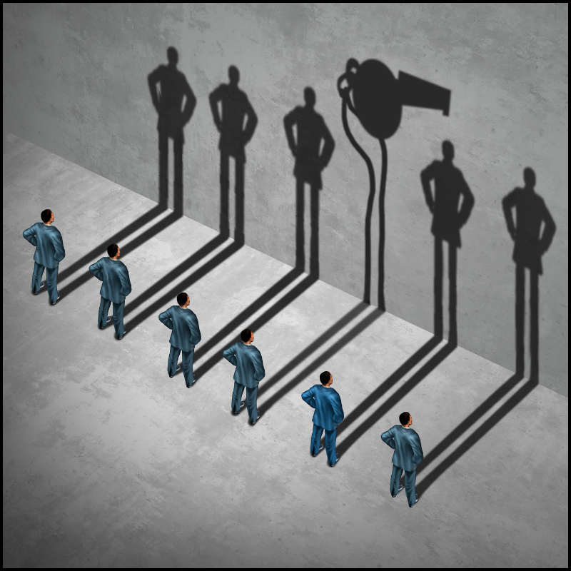 Employees casting strong shadows symbolizing empowerment through anonymous whistleblower hotline reporting